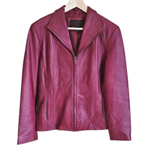 Siena Women's Leather Jacket Biker Full Zip Collar Red Size Large